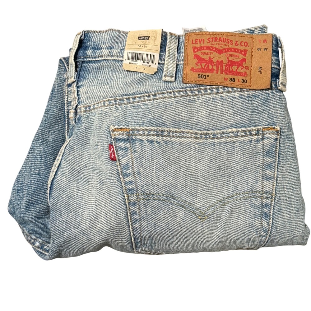 Levi's 501 Mens Jeans 38x30 Original‎ Fit Light Wash Distressed